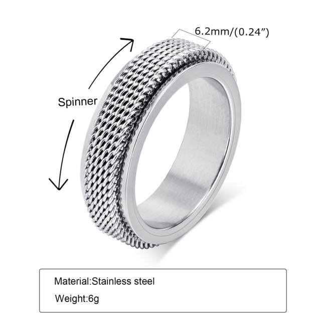 Wholesale Stainless Steel Mens Mesh Spinner Ring