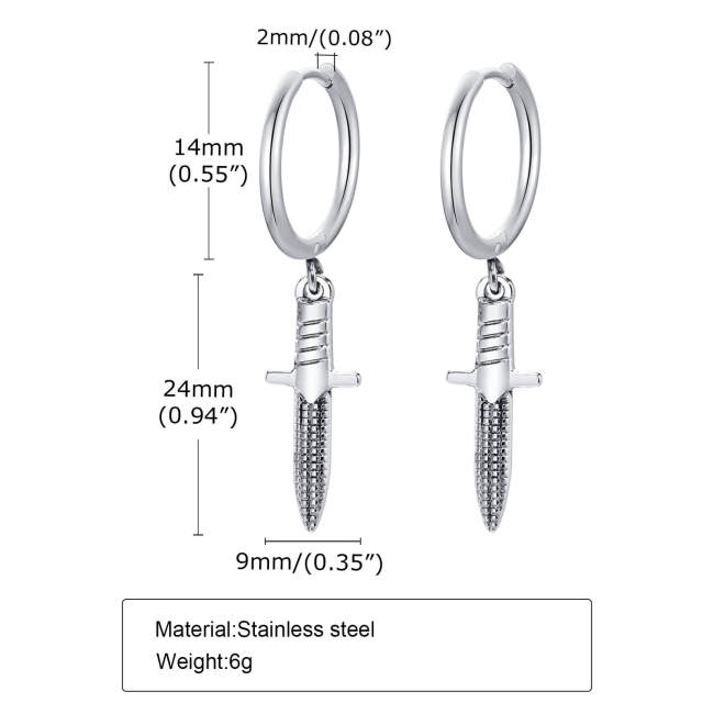 Wholesale Stainless Steel No Piercing Sword Earrings