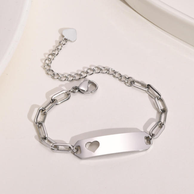 Wholesale Stainless Steel Engravable Bar Paperclip Bracelets for Kids