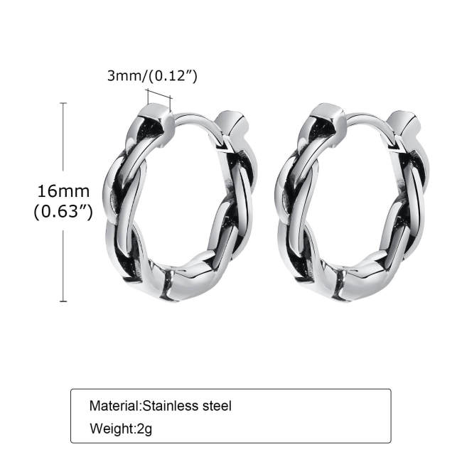 Wholesale Stainless Steel Punk Braided Huggie Earrings