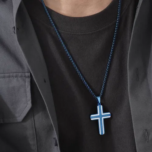 Wholesale Stainless Steel Mens Blue & White Cross Pendant