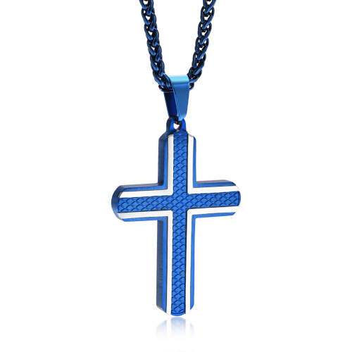 Wholesale Stainless Steel Mens Blue & White Cross Pendant