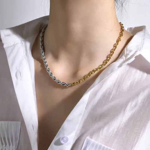Wholesale Stainless Steel Half Braided Chain Necklace