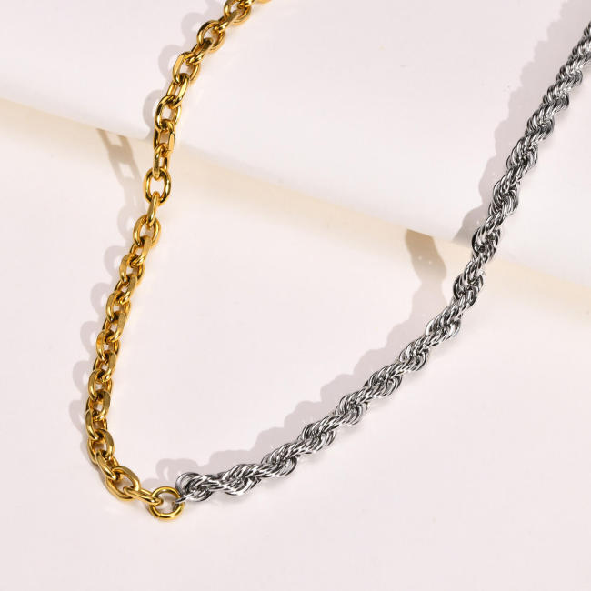 Wholesale Stainless Steel Half Braided Chain Necklace