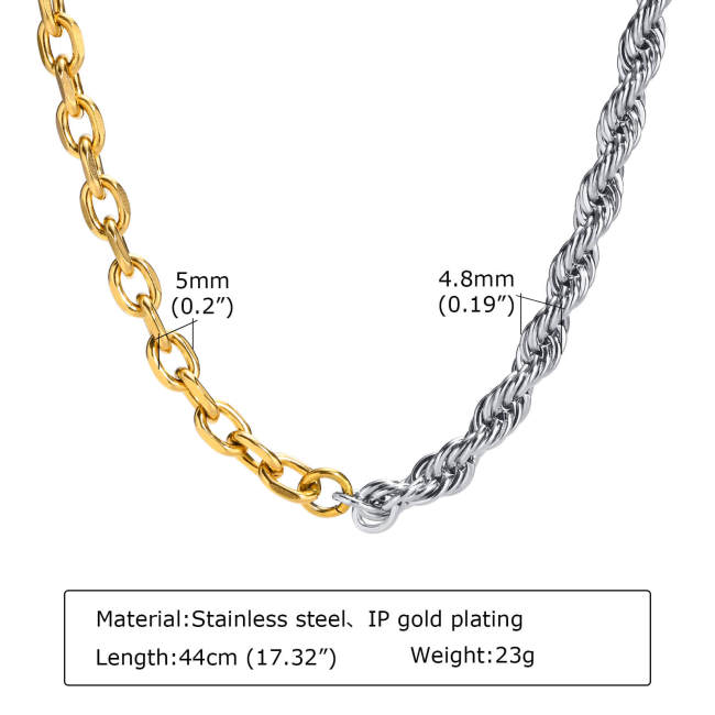 Wholesale Stainless Steel Half Braided Chain Necklace