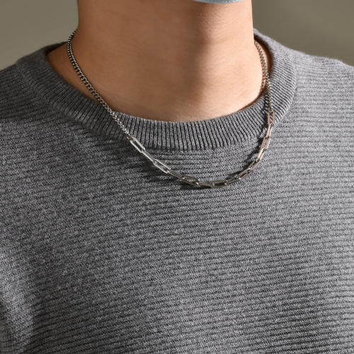 Wholesale Stainless Steel Mens Half Paperclip Necklace