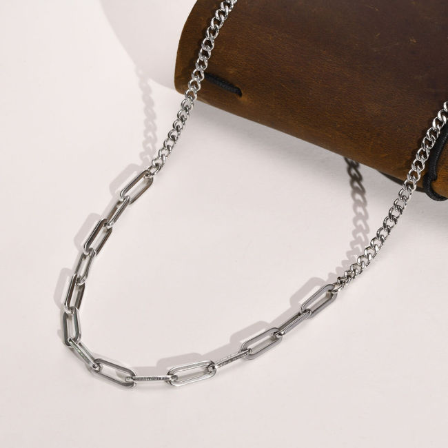 Wholesale Stainless Steel Mens Half Paperclip Necklace