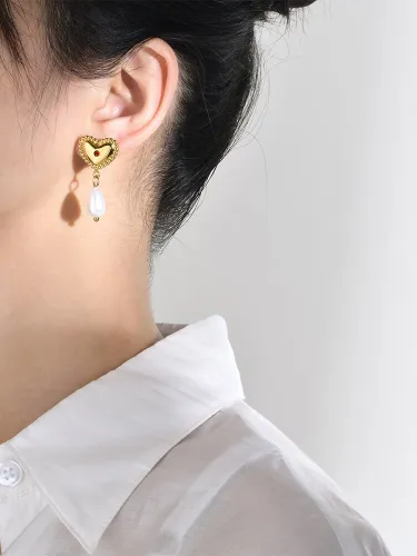 Wholesale Stainless Steel Love Pearl Earrings