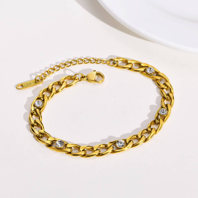Wholesale Stainless Steel NK Chain Bracelet with CZ