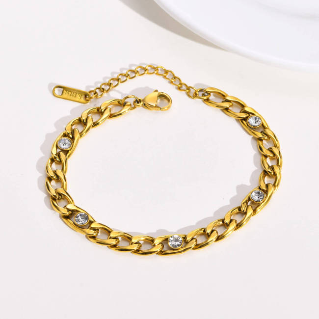 Wholesale Stainless Steel NK Chain Bracelet with CZ