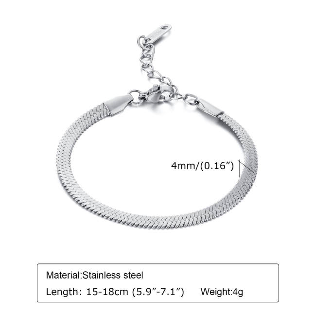 Wholesale Stainless Steel Flat Snake Chain Bracelet