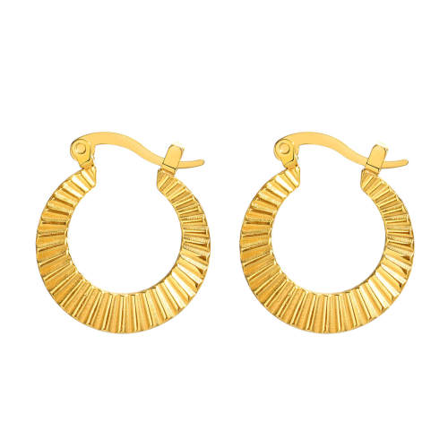 Wholesale Stainless Steel Flat Pleated Hoop Earrings