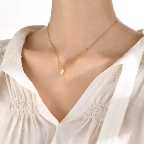 Wholesale Stainless Steel Square CZ Pendant Necklace