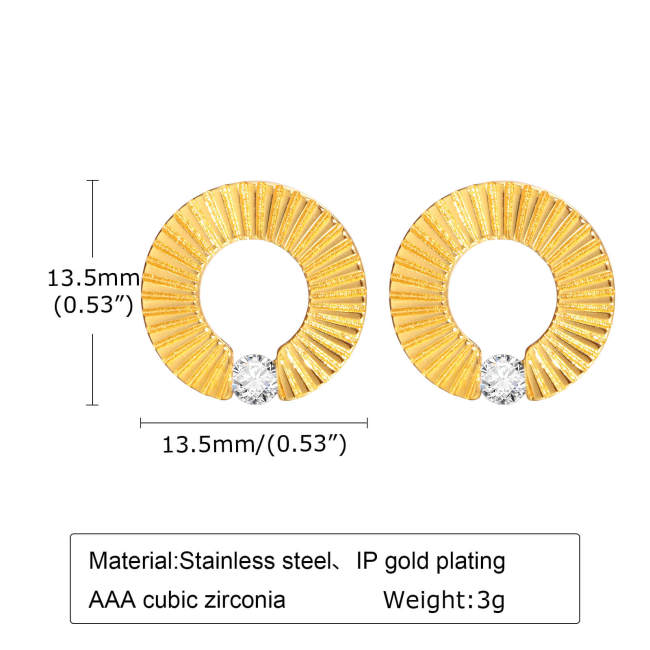 Wholesale Stainless Steel Pleated Stud Earrings with CZ