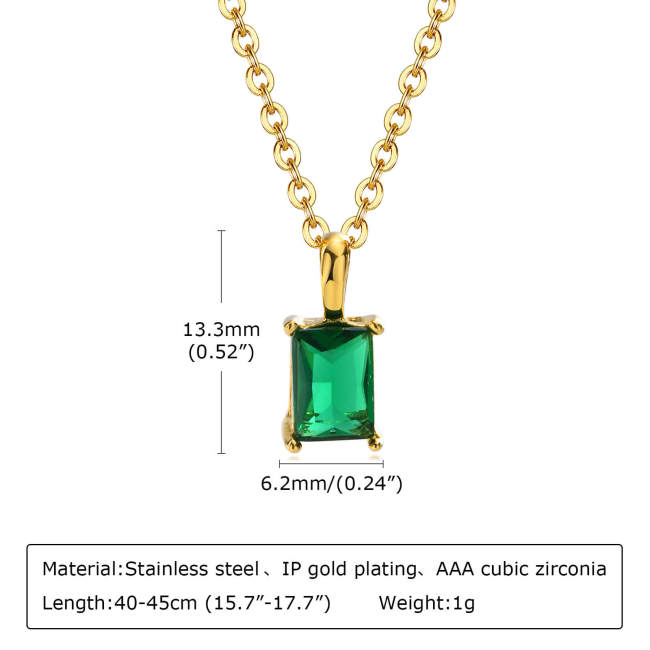 Wholesale Stainless Steel Square CZ Pendant Necklace