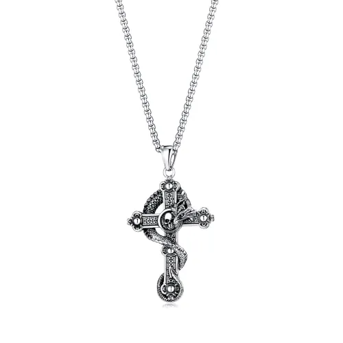 Wholesale Stainless Steel Mens Retro Skull Cross Pendant