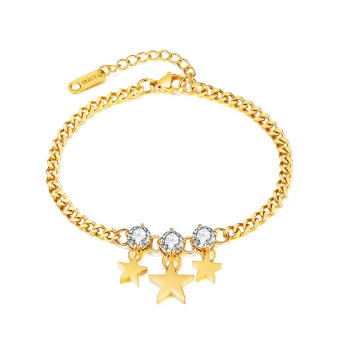 Wholesale Stainless Steel Three Diamonds & Stars Bracelet