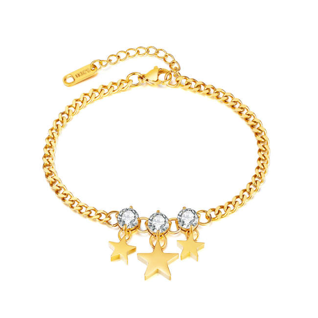 Wholesale Stainless Steel Three Diamonds & Stars Bracelet