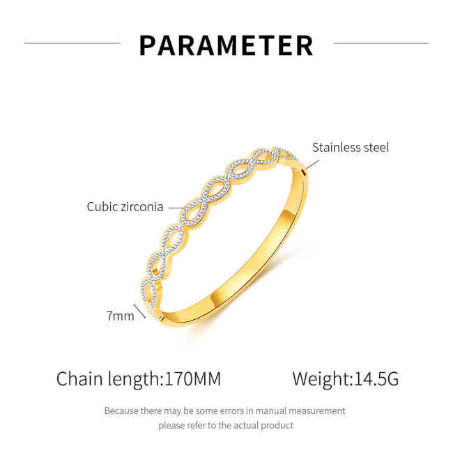 Wholesale Stainless Steel Infinity 8 Bangle Bracelet with CZ