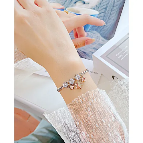 Wholesale Stainless Steel Three Diamonds & Stars Bracelet