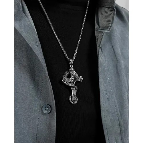 Wholesale Stainless Steel Mens Retro Skull Cross Pendant