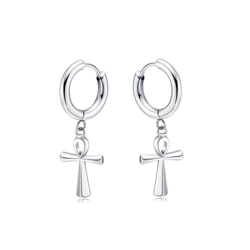 Wholesale Stainless Steel Ankh Cross Hoop Drop Earrings