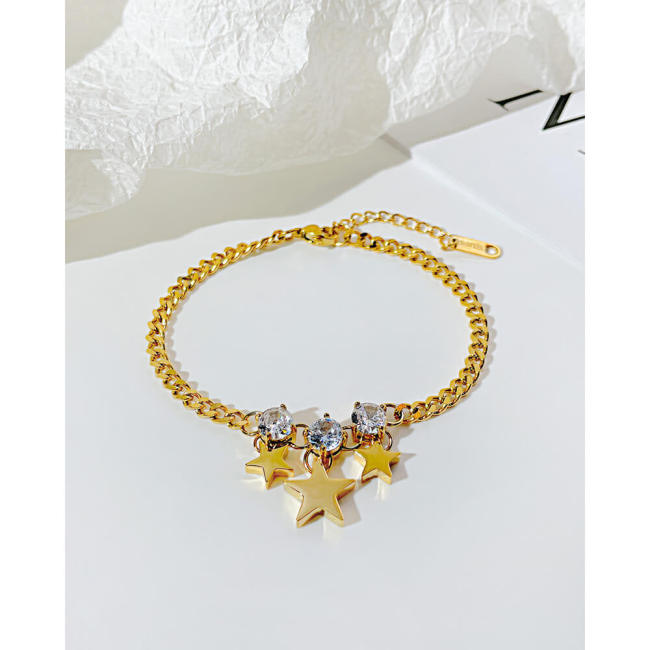 Wholesale Stainless Steel Three Diamonds & Stars Bracelet