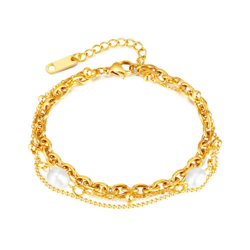 Wholesale Stainless Steel Double Layer Bracelet with Pearl