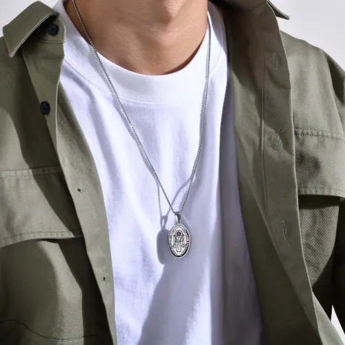 Wholesale Stainless Steel St Benedict Dog Tag Pendant
