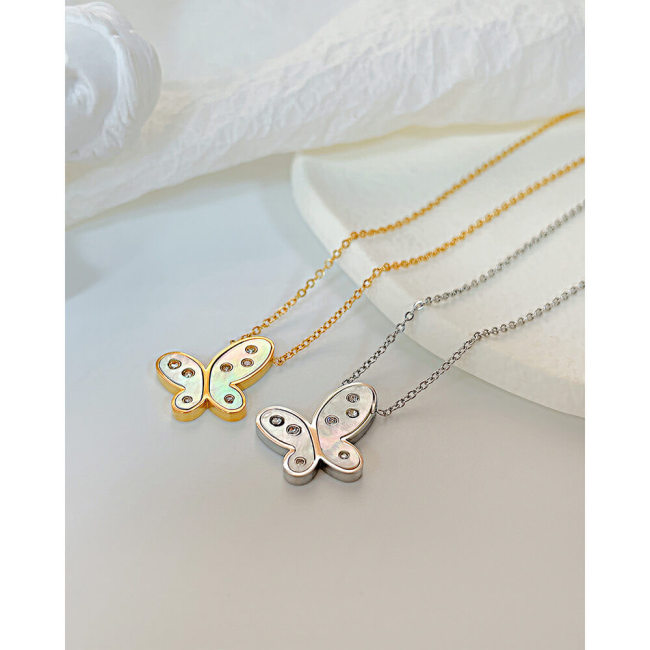 Wholesale Stainless Steel CZ Butterfly Necklace