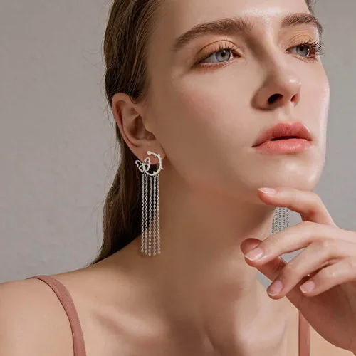 Wholesale Stainless Steel Fashion Butterfly Tassel Earrings