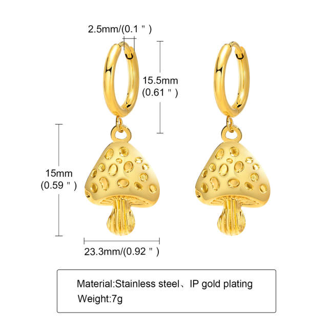 Wholesale Stainless Steel Gold Mushroom Hoop Earrings