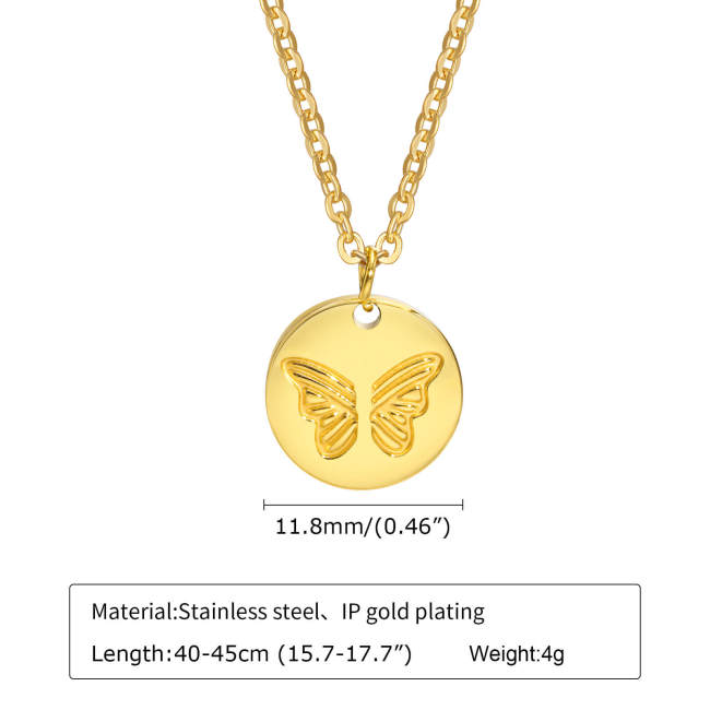 Wholesale Stainless Steel Butterfly Disc Pendant Necklace