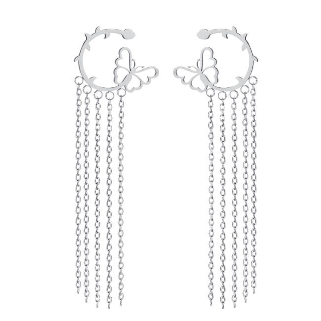 Wholesale Stainless Steel Fashion Butterfly Tassel Earrings