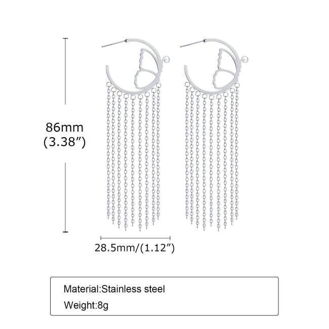 Wholesale Stainless Steel Multi-chain Butterfly Tassel Earrings