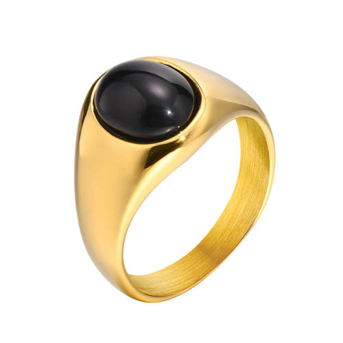 Wholesale Stainless Steel Women Oval Black Agate Ring