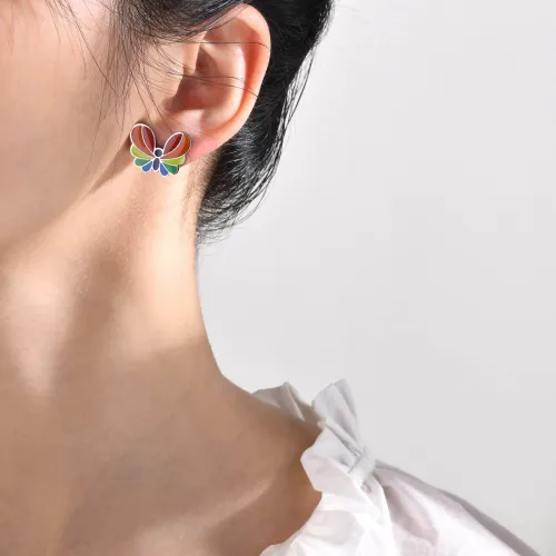 Wholesale Stainless Steel Rainbow Butterfly Stud Earrings
