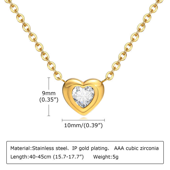 Wholesale Stainless Steel Heart shaped Necklace with Green CZ