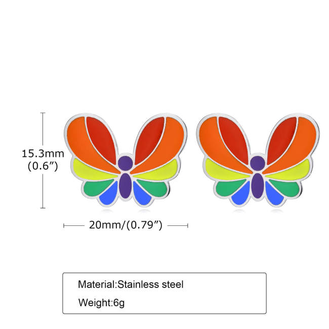 Wholesale Stainless Steel Rainbow Butterfly Stud Earrings