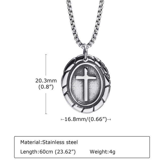 Wholesale Stainless Steel Inlaid Cross Oval Pendant