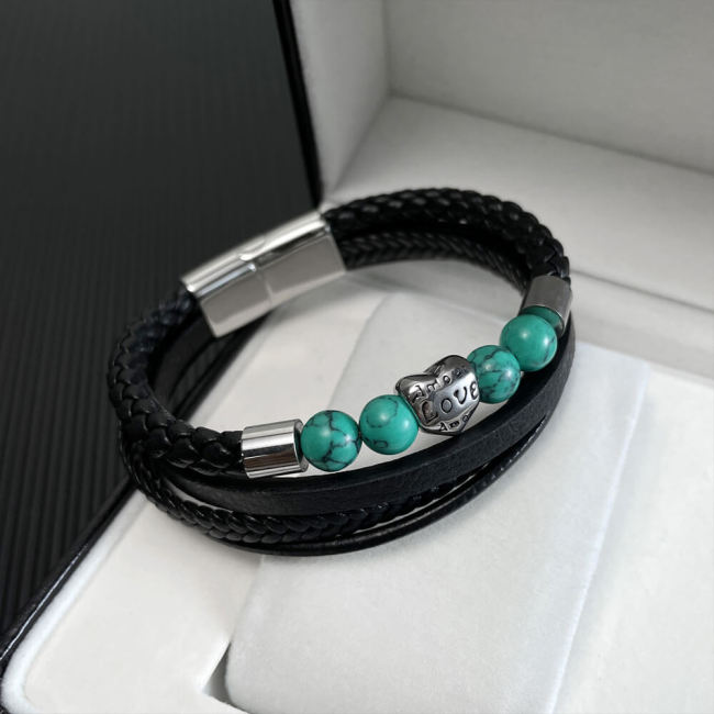 Wholesale Men Turquoise & Leather Bracelet
