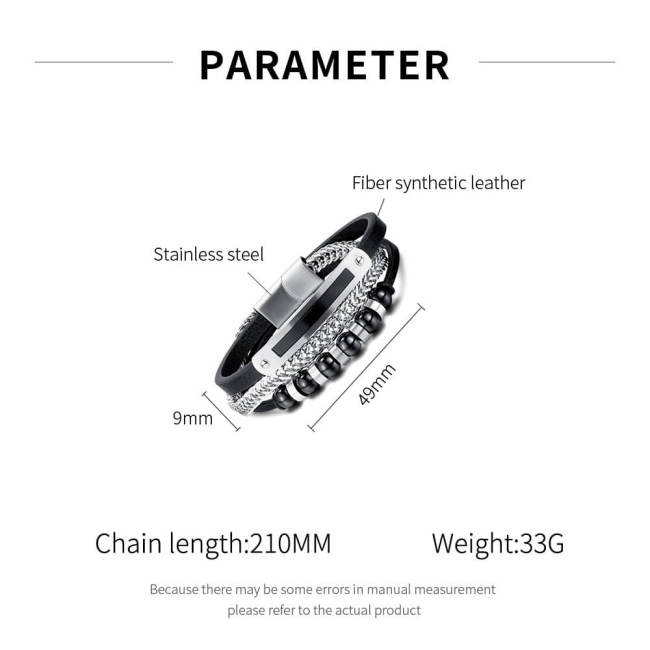 Wholesale Stainless Steel Fashion Multi-Layer Leather Bracelet