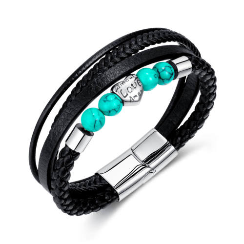 Wholesale Men Turquoise & Leather Bracelet