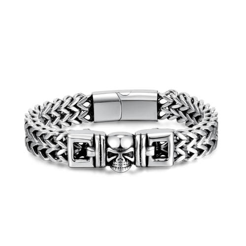 Wholesale Stainless Steel Double Row Franco Chain Bracelet with Skull