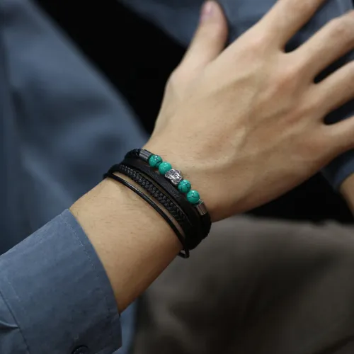 Wholesale Men Turquoise & Leather Bracelet