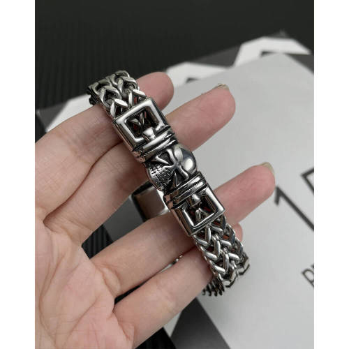 Wholesale Stainless Steel Double Row Franco Chain Bracelet with Skull