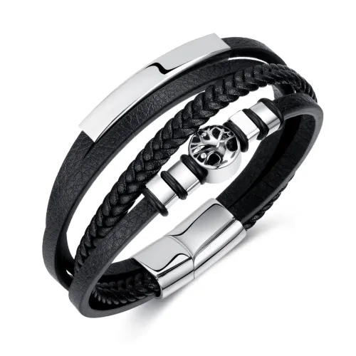Wholesale Stainless Steel Tree of Life Leather Bracelet