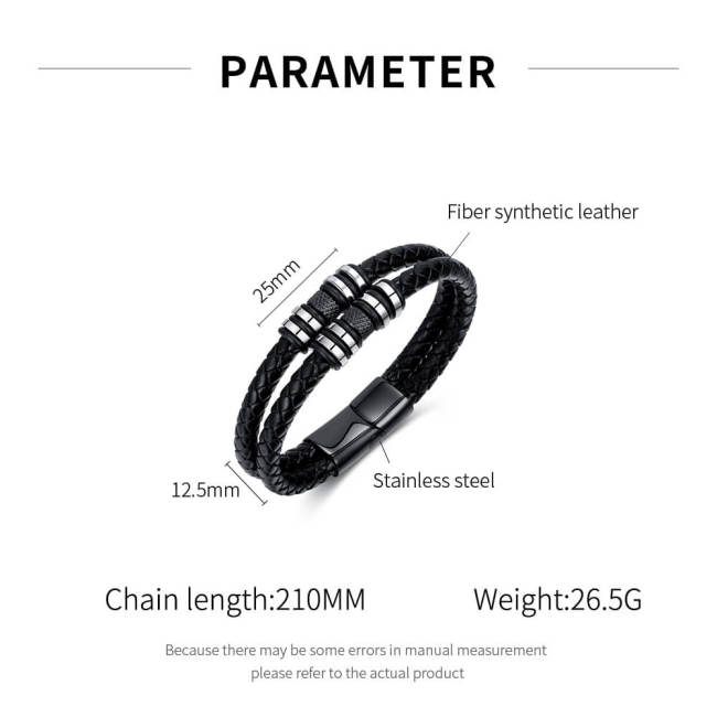 Wholesale Stainless Steel Men's Magnetic Clasp Leather Bracelet