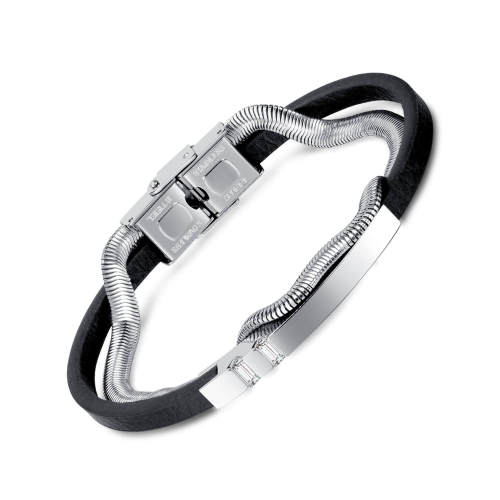 Wholesale Stainless Steel Flat Snake Chain & Leather Bracelet