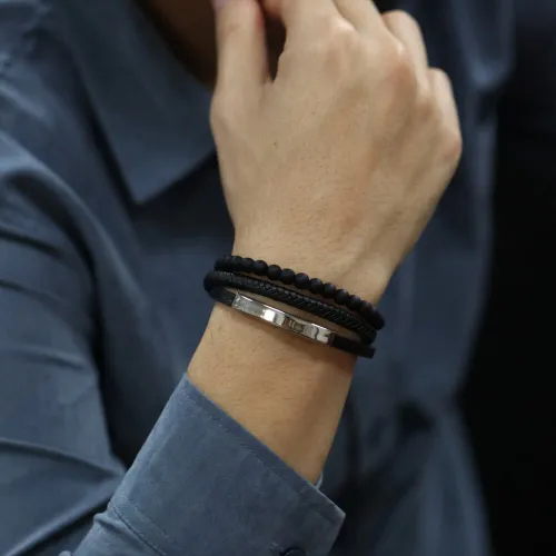 Wholesale Stainless Steel Classic Leather & Beads Bracelet